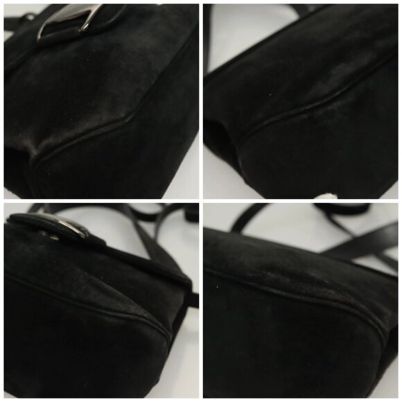Salvatore Ferragamo Hand Bag Suede Black Silver Auth - Picture 16 of 16